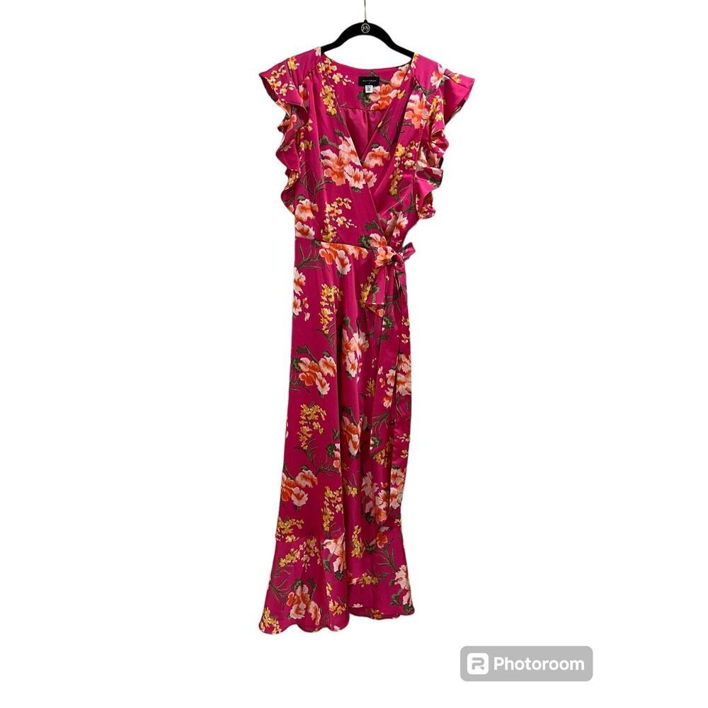 Ava And Aiden Floral Wrap Maxi Dress Ruffle Pink Multicolor Size Large Lined